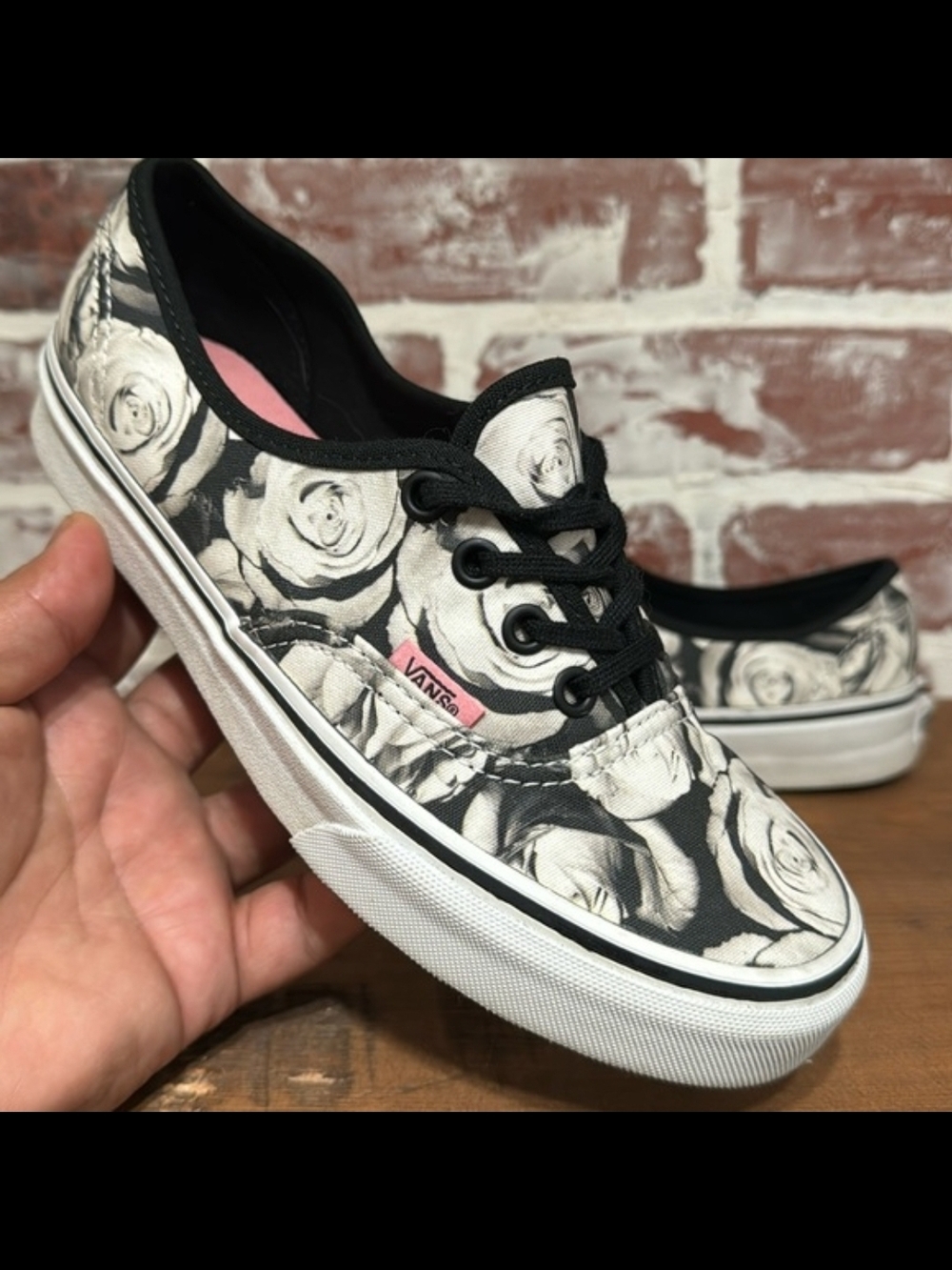 Vans Kids Black & White Rose Print Canvas Sneaker